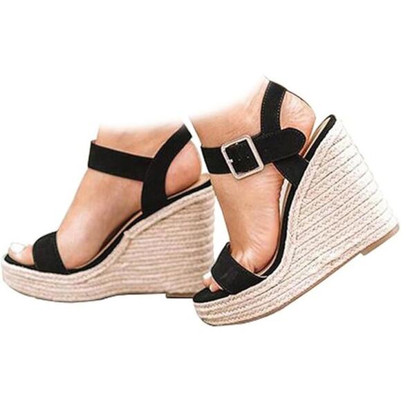 AOSPHIRAYLIAN Shoes - Black Wedge Sandals
